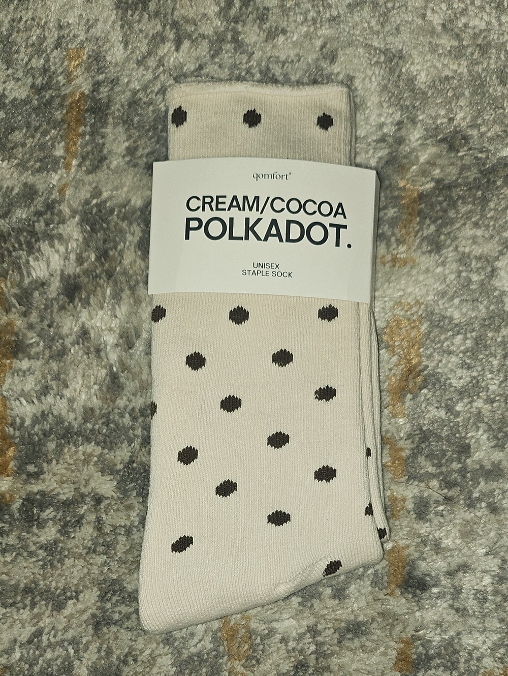 Qomfort Polka Dot Socks Cream/Cocoa Unisex Size LARGE